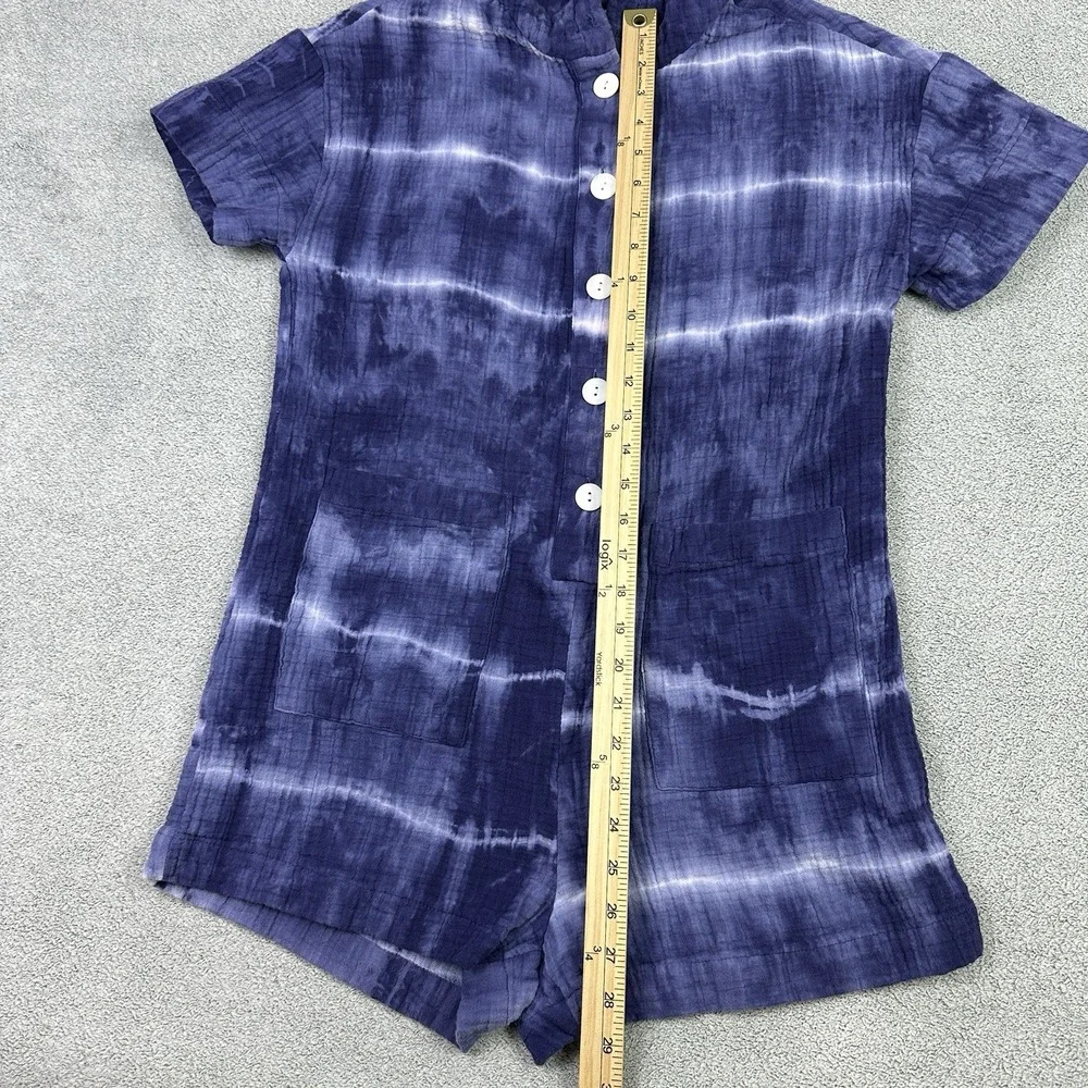 Madewell X Warm Romper Womens Small Blue Tie Dye Hooded Lounge Beach Cover Up - Picture 7 of 9